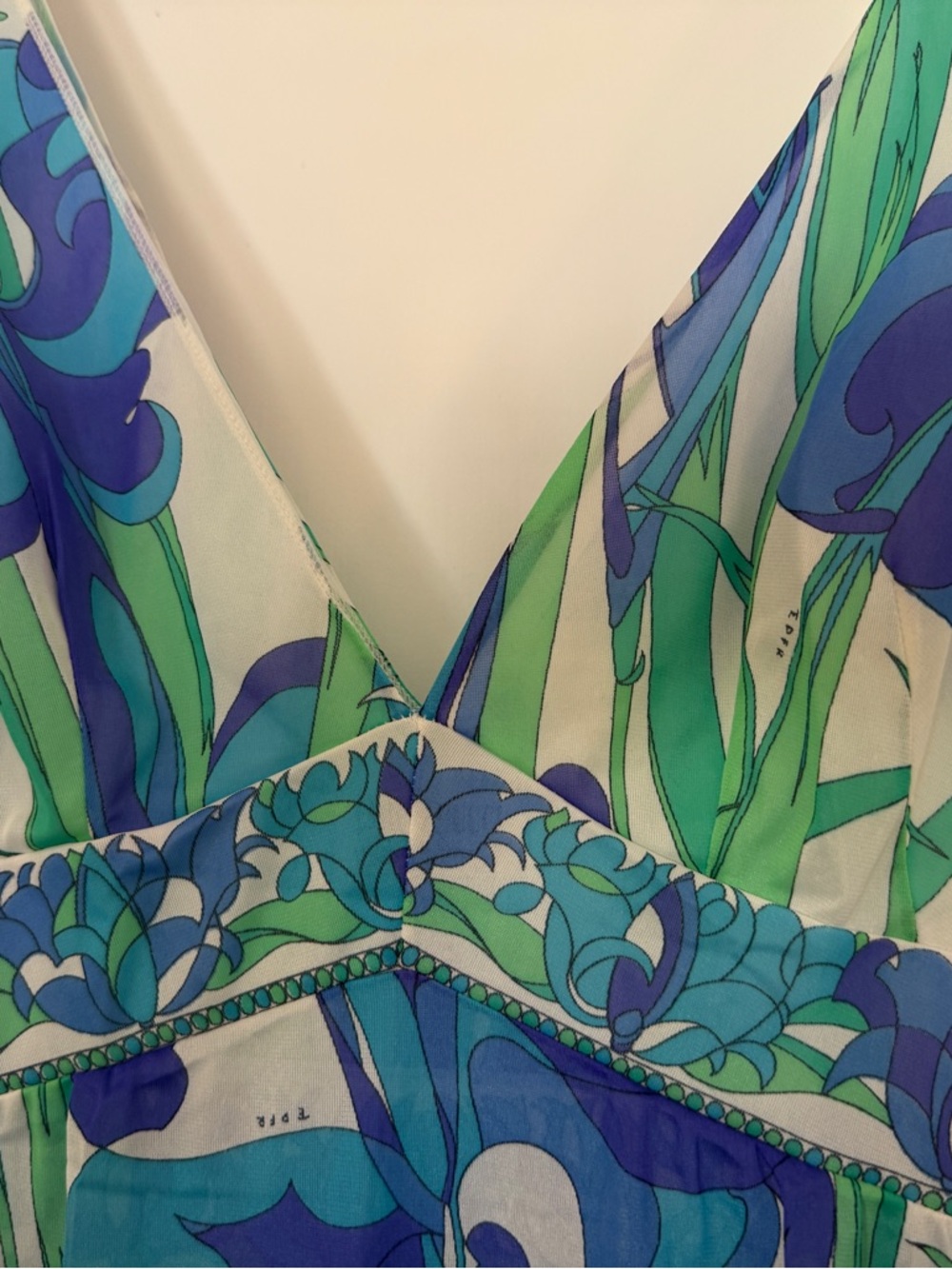 Vintage Emilio Pucci // Formfit Rogers Maxi Slip / Dress 70s Blue Green Floral S - Picture 4 of 8